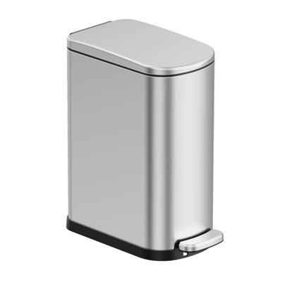 Ksskss 2.6 Gallon Slim Stainless Steel Step On Bathroom Trash Can With Soft-close Lid,removable Liner Bucket,includes 60 Trash Bags,wastebasket For Narrow Spaces,toilet,rv,bedroom,home,office