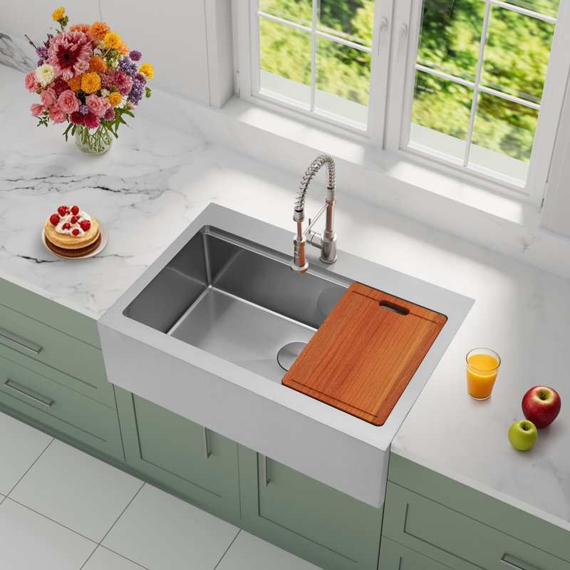  Évier de cuisine en acier inoxydable de calibre 16 avec tablier frontal à tablier frontal L 33 po x l 22 po avec accessoires