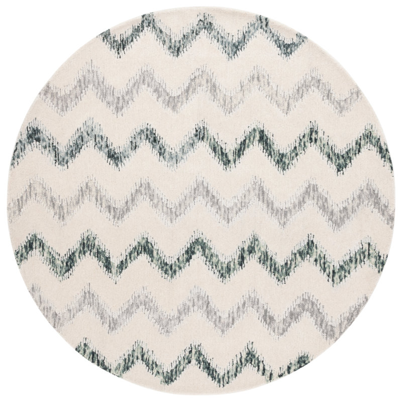 Nyara Hand Tufted Wool/Viscose/Cotton Chevron Rug in Ivory/Grey, Square 6'