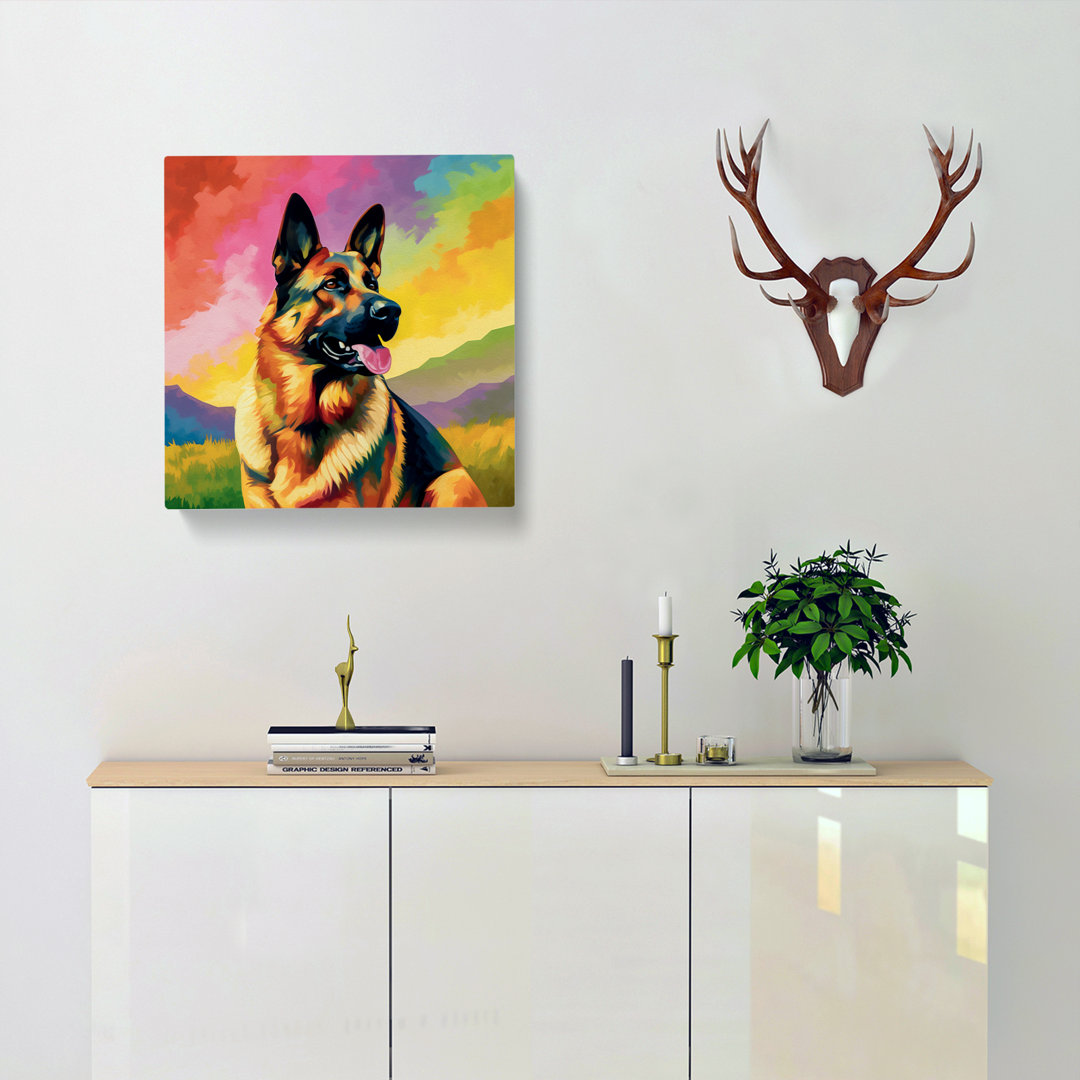 German Shepherd Colour Field Painting - Wrapped Canvas