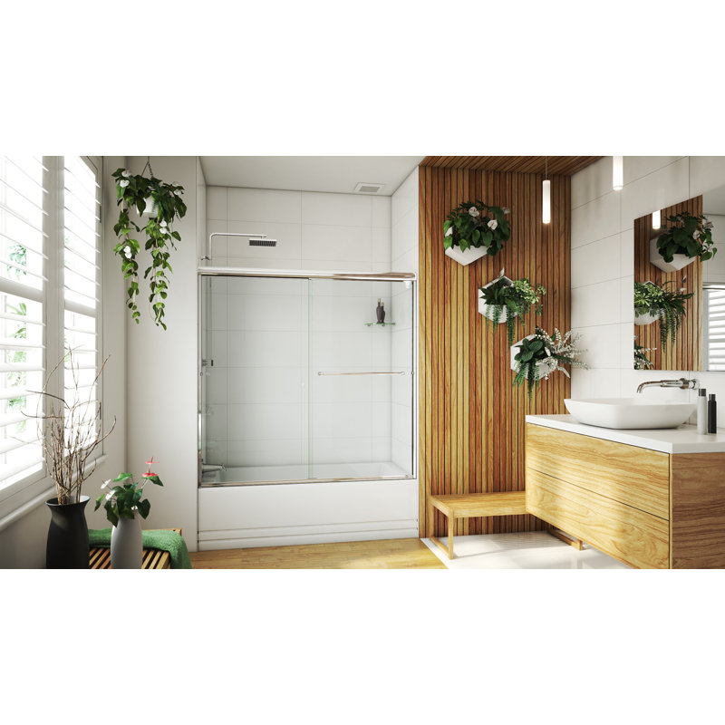 Leter 56" W x H 55.38" Frameless Tub Door, Polished Chrome, Left Opening