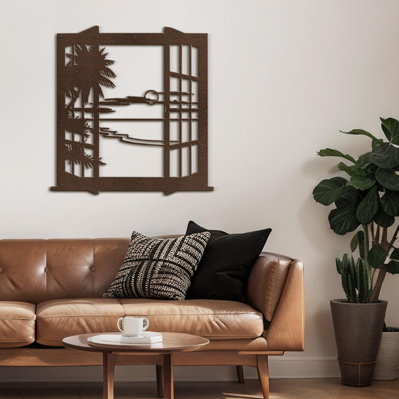 Décoration murale en métal Tropical Sunset, H 36 po x l 34,62 po x P 0,05 po, Brun
