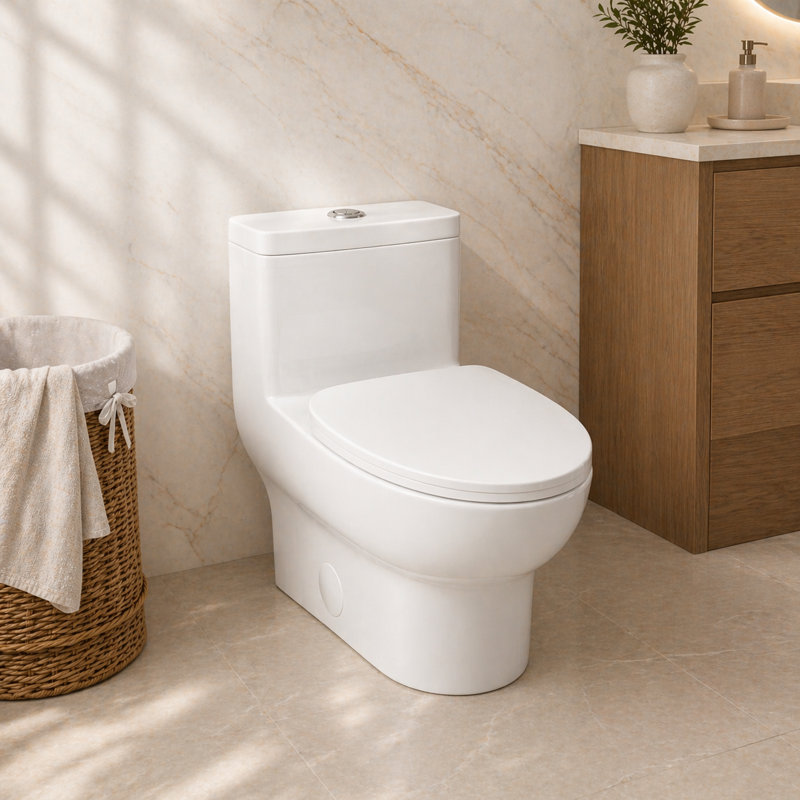 Toilette une pièce sans rebord | Double chasse allongée avec siège confortable et hauteur incluse - blanc