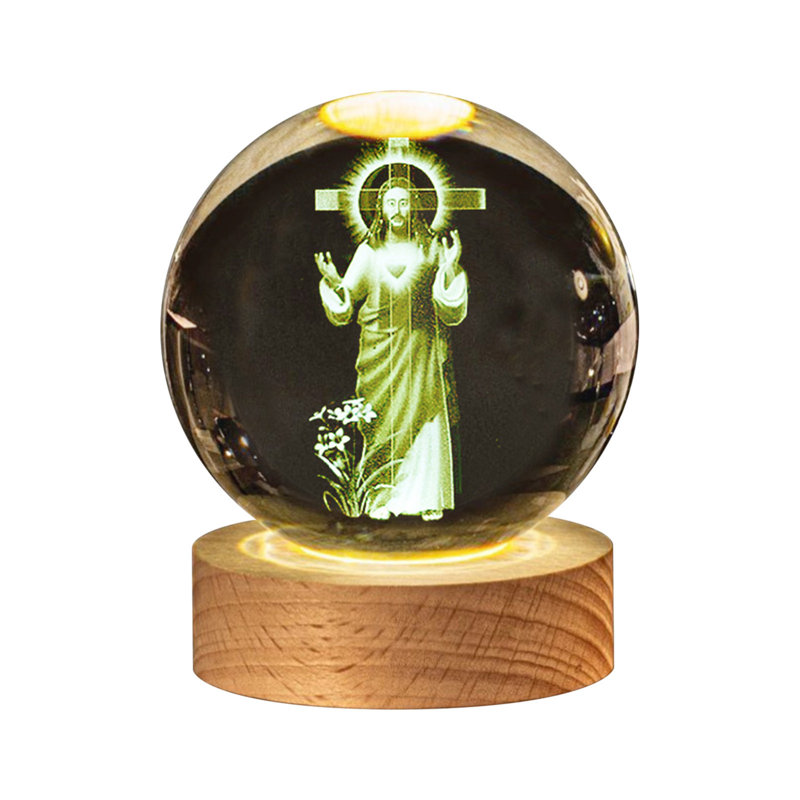 Statue veilleuse en cristal gravée veilleuse avec support en bois