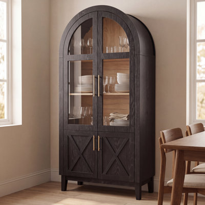 Breakwater Bay Tall Arch Storage Cabinet, Arched Kitchen Pantry Cabinet With Reversible 4 Rattan Doors, Adjustable Shelves Arched Display Floor Cabinet For Kitchen And Dining Room (74.3")