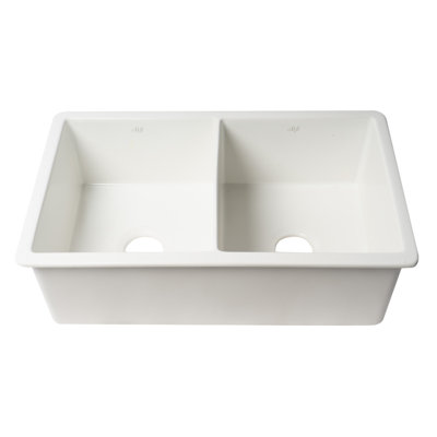 Évier de cuisine encastré à double cuve en argile réfractaire et encastré blanc 32 po x 19 po ABF3219DUD-W