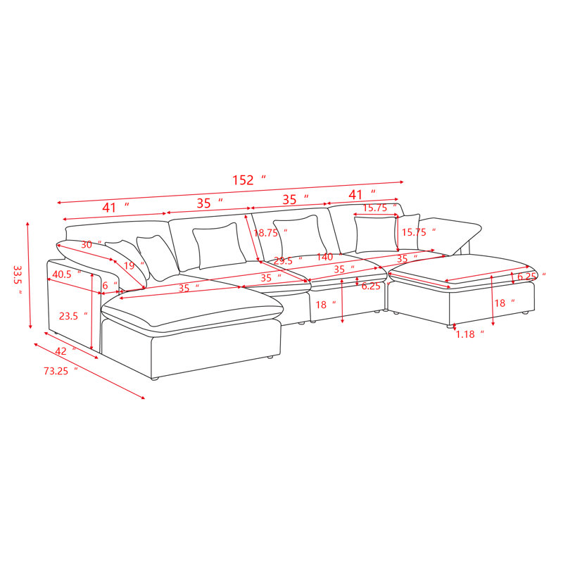 6 - Piece Chenille Sectional, Beige Chenille