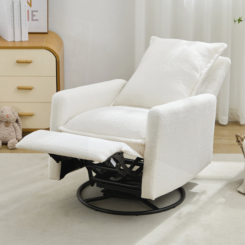 Chaise berçante pivotante, inclinable et inclinable pour le salon, Lin blanc