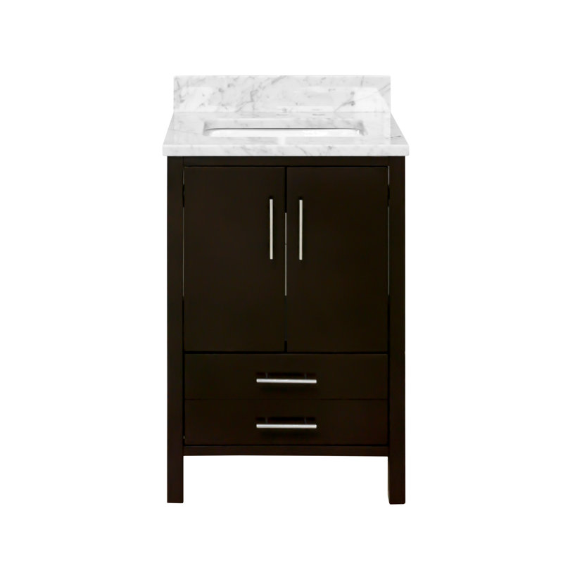 Ensemble de meuble-lavabo simple 24 po Kiara, Chocolat, Marbre de Carrare