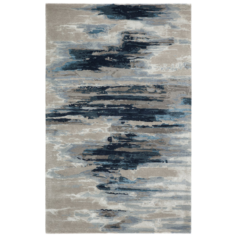 Tapis bleu / gris touffeté à la main Thea, Rectangle 8 pi x 11 pi