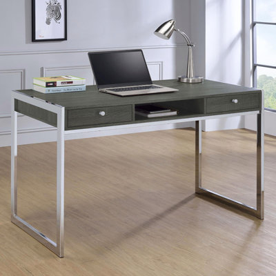 Bureau d'écriture à 2 tiroirs gris patiné (bureau)