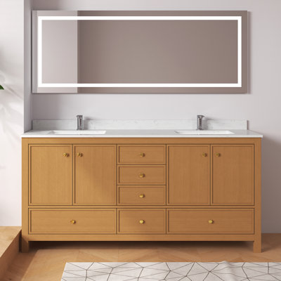 Meuble-lavabo double 72 po avec comptoir en granit blanc Aura