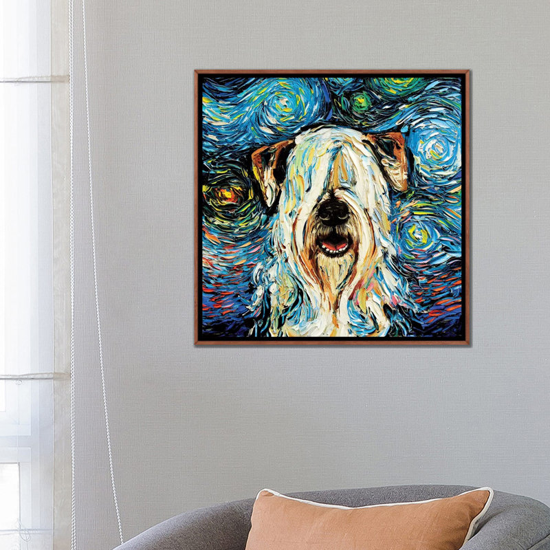 « Wheaten Night » par aja Trèves, reproduction d’art, Pas de tapis, Toile avec cadre en bois brun classique