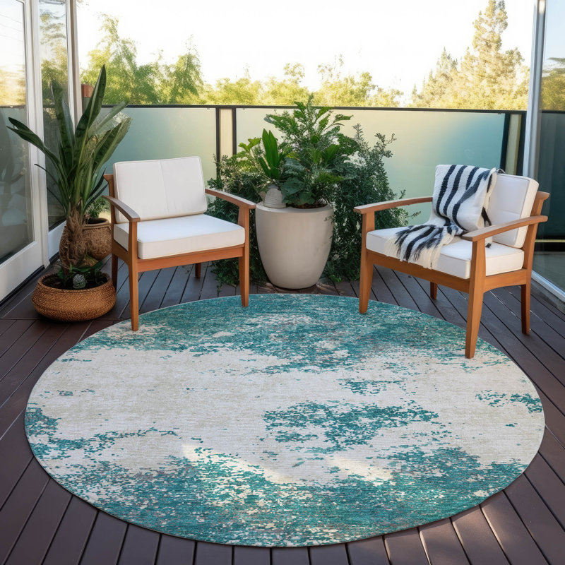  Machine Washable Indoor/Outdoor Chayden ACN1027 Black Rug, Round 8'