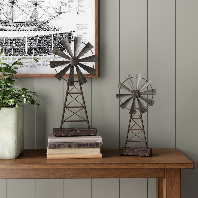 Nitu 2-Piece Metal Windmill Sculpture 