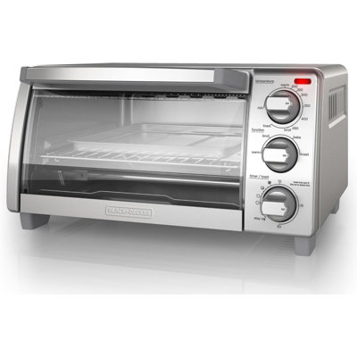 BLACK+DECKER 4-Slice Toaster Oven, TO1745SSG, Even Toast, 4 Cooking Functions Bake, Broil, Toast and Keep Warm, Removable Crumb Tray, Timer