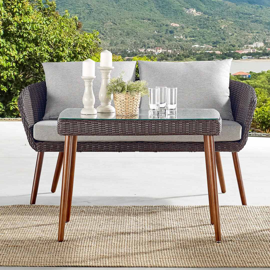Tomko 35"W All-Weather Wicker Outdoor Rectangular Coffee Table With Glass Top Beachcrest Home™ 