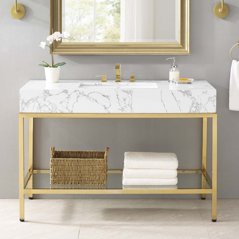 Kingsley 50" Stainless Steel Bathroom Vanity, Gold