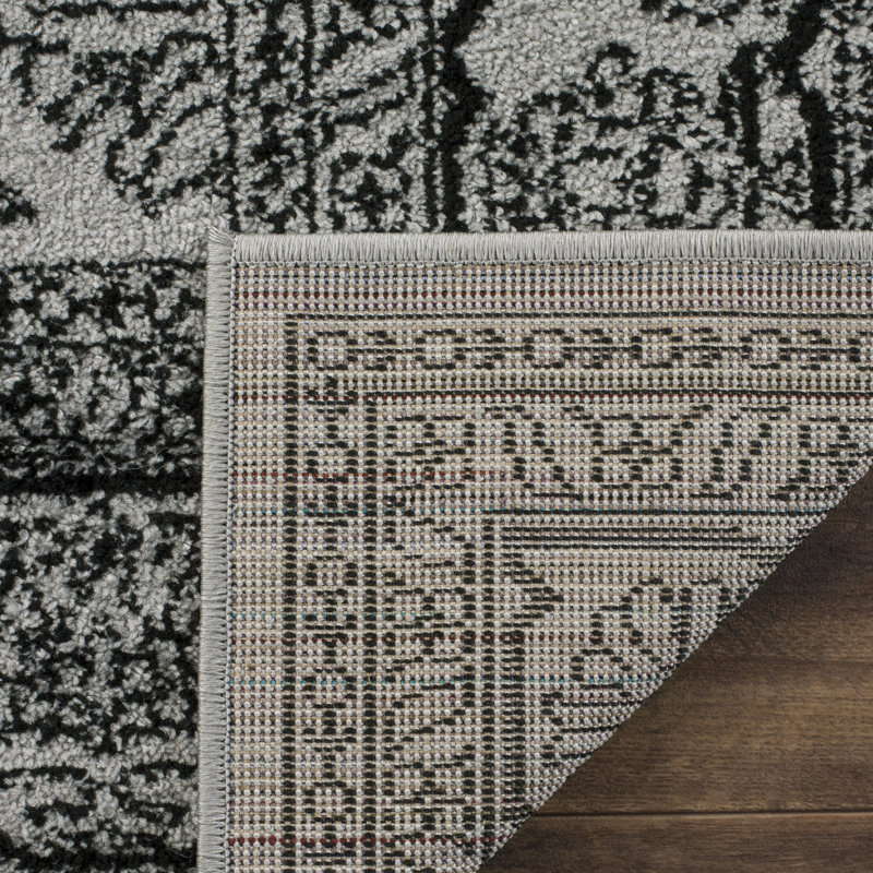 Tapis oriental noir / argent Amedee, Rectangle 5 pi 1 po x 7 pi 6 po