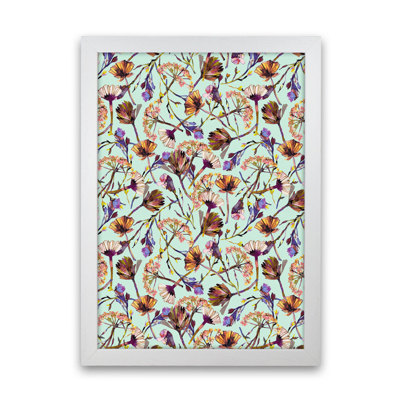 Dry Blue Flowers Collage - Print, 46cm H x 34cm W x 3cm D, White Framed