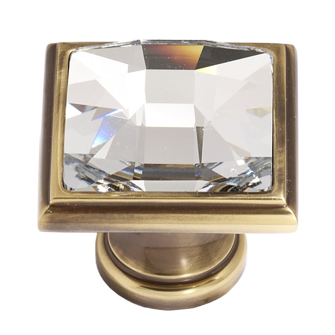 Poignée carrée en cristal Swarovski de 1 1/4 po de longueur, Antique poli