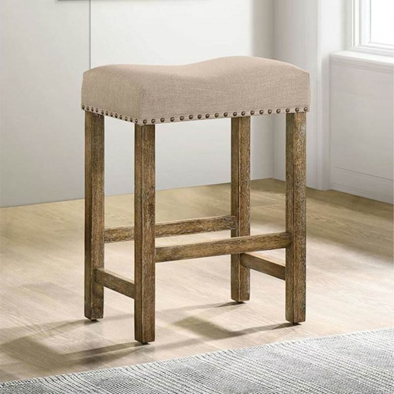 Plankinton 25 In. Rustic Oak Backless Wood Bar Stool With Fabric Seat Set Of 2