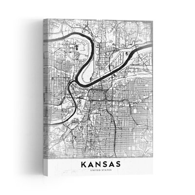 Kansas City River Map Retro Vintage Abstract City Wall Art Print 1 Piece Wrapped Canvas Wall Art
