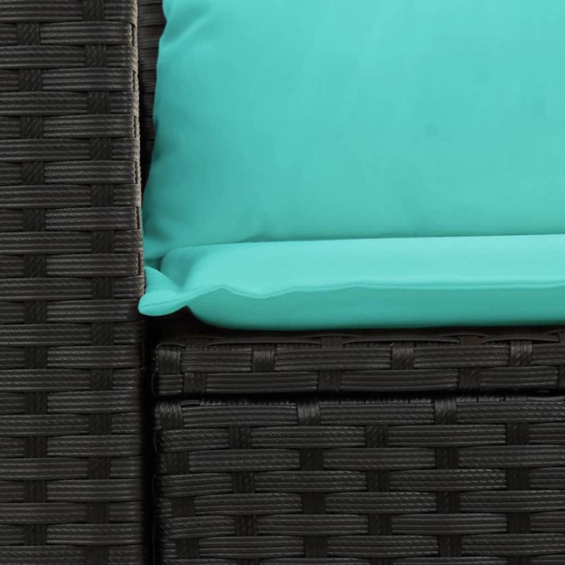 Canapé de patio en rotin noir 2 places Ebern Designs, Coussin bleu sarcelle / structure noire