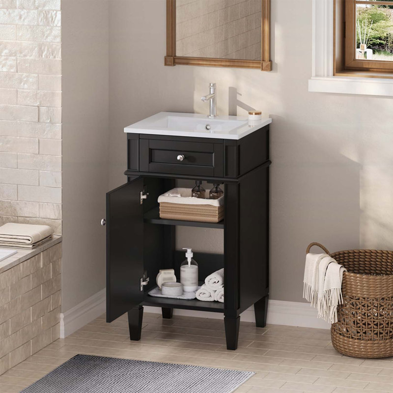 Freestanding Bathroom Vanity with Ceramic Sink,Soft Closing Door,Adjustable Shelf, Black