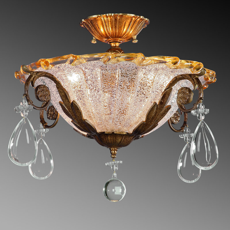Deering Glass Semi Flush Mount, Antique Silver