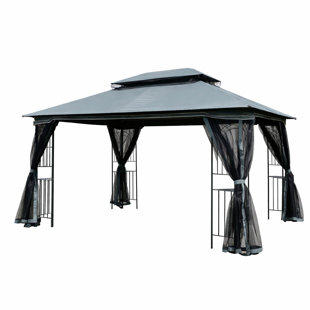 Outdoor Patio Gazebo For Patio 10X13ft, Metal Frame Canopy With Double Roofs, Heavy Duty Party Tent And Shelter With Mosquito Netting And Privacy Screen For Backyard, Lawn, Garden,Deck