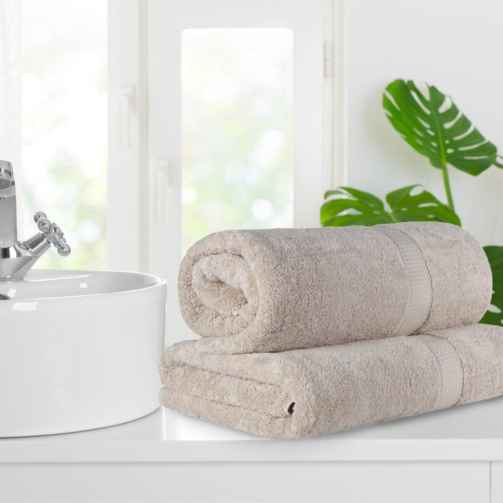 Renata 2-Piece Egyptian Cotton Bath Sheet Set, Stone