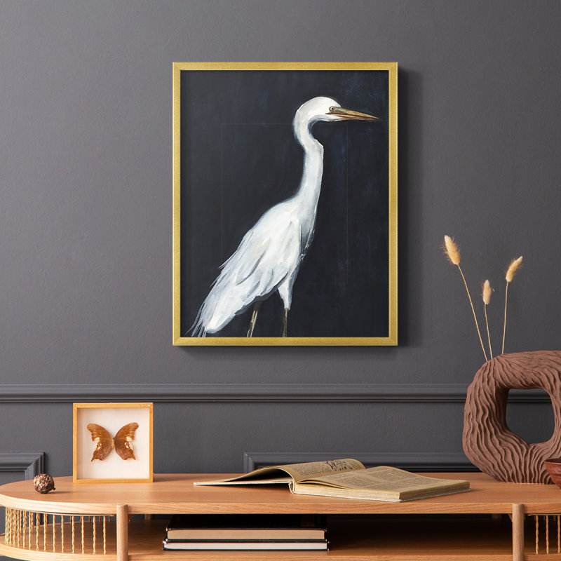 Calm Great Egret II, reproduction encadrée - bois massif, H 28 po x l 22 po