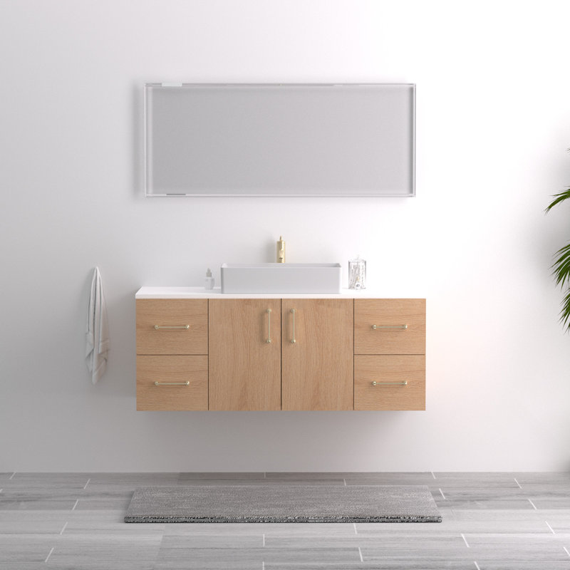 Meuble-lavabo mural 48 po avec comptoir en quartz blanc, Carrée