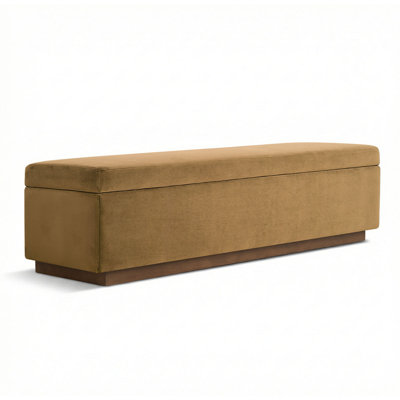 60" Wide Mid-Century Velvet Storage Bench With Solid Wood Base