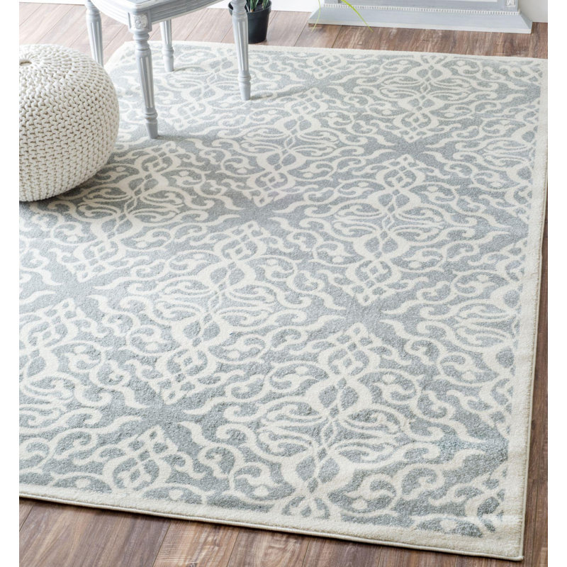 Tyner Trellis Vintage Style Power Loom Performance Gray Rug, Rectangle 5' x 7'5"
