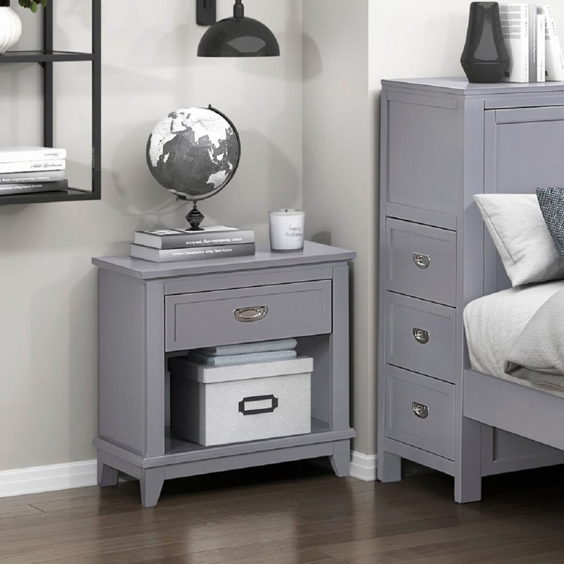 Table de chevet 1pc avec tiroir de rangement et tablette inférieure, Grey