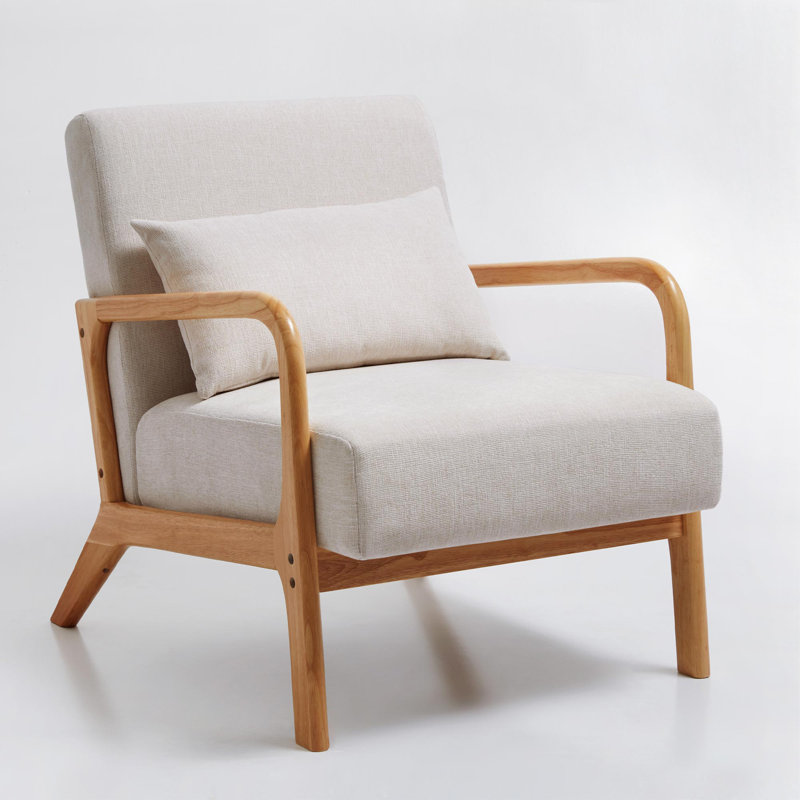 Modern Accent Chair with Wooden Frame and Cushioned Seat, Upholstered Lounge Chair for Living Room, Bedroom, and Office