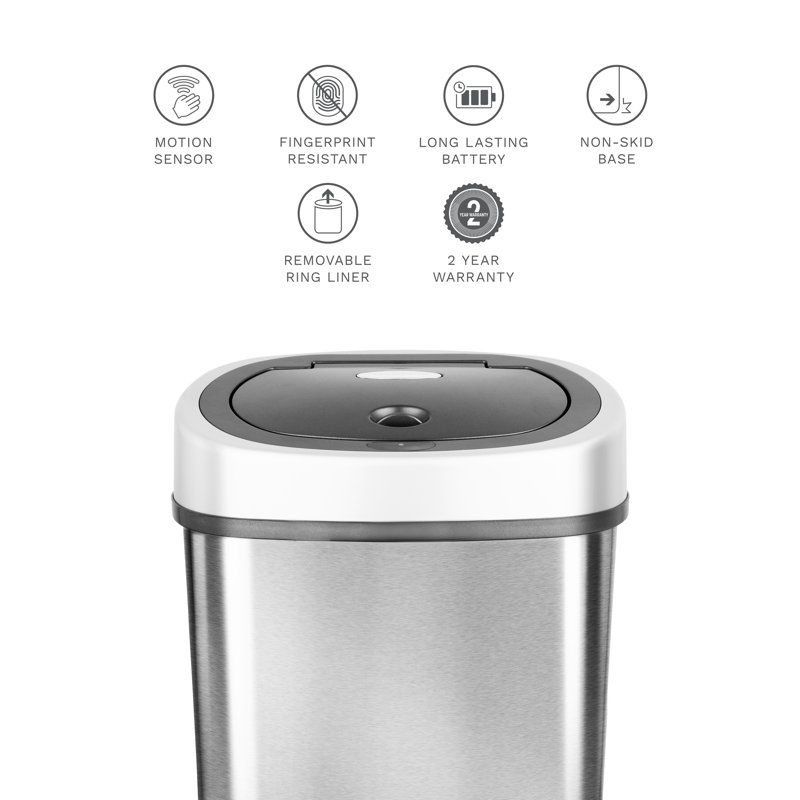 Silver Stainless Steel Touchless Motion Sensor Kitchen Trash Can