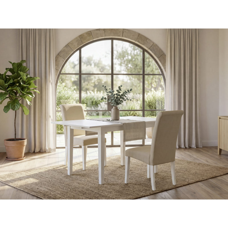 Ensemble de 3 petites dînettes comprenant une table de salle à manger rectangulaire à feuilles de papillons et 2 chaises rembourrées en tissu de lin brun, 36 x 54 pouces, acajou