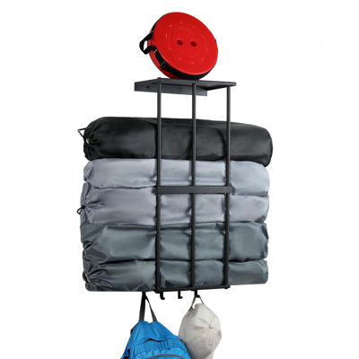 Support de chaise de camping pour le rangement dans le garage, support de parasol en métal pour chaise de plage de camping, étagère flottante avec 4 crochets pour l'organisation du garage