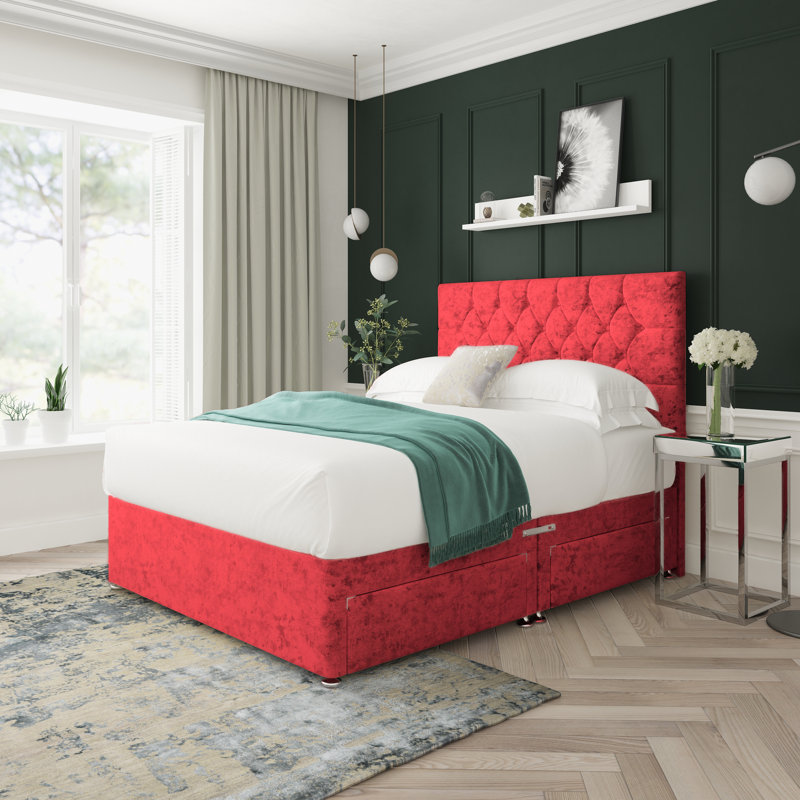 Upholstered Divan Bed, Small Double (4'), Red
