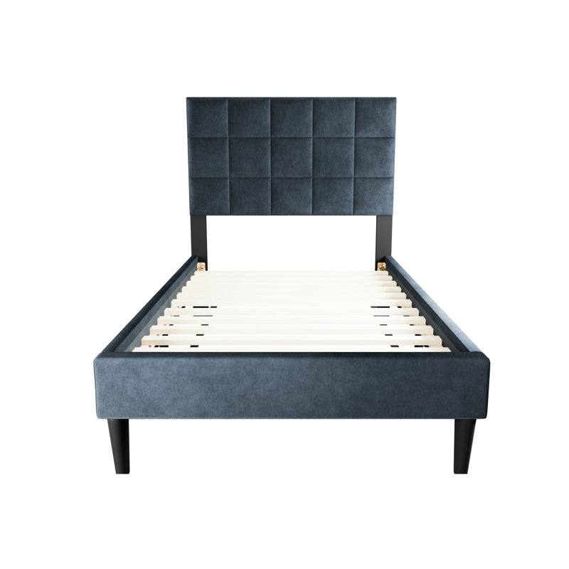 Lit simple moderne avec support à 12 lattes, tête de lit ajustable, lin, fabrication robuste et touffetante en biscuit, capitonnage captivant et confortable