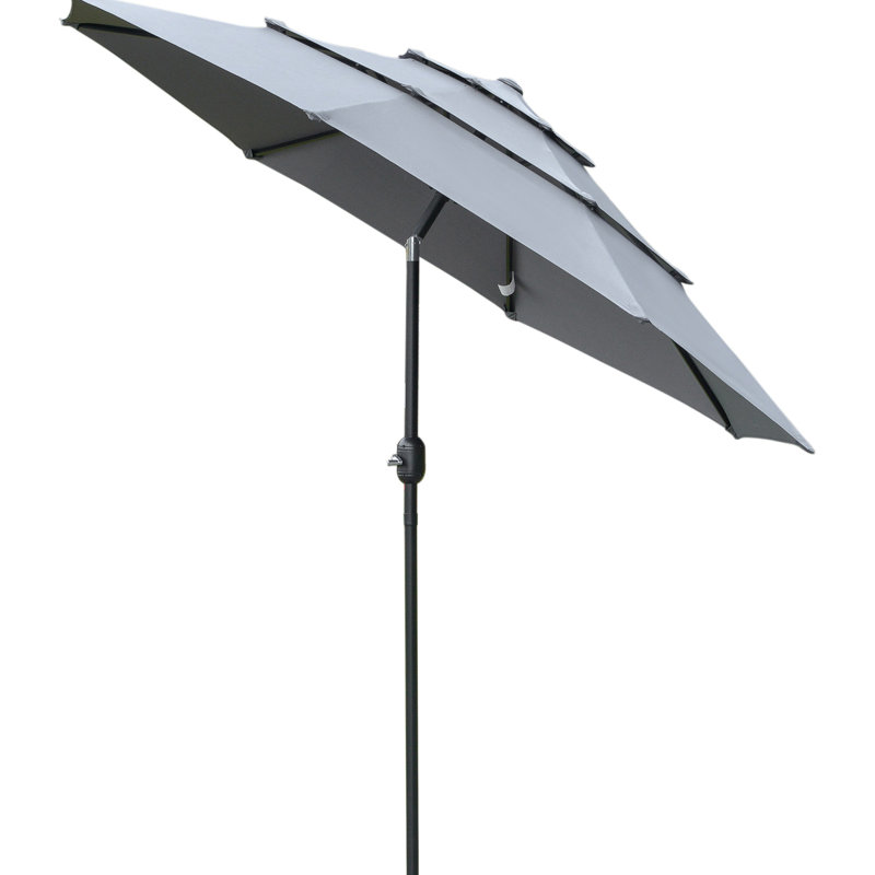 Parasol de patio gris foncé 9 pi, 3 pi, avec manivelle fusionnée et bouton inclinable pour les pelouses de terrasse