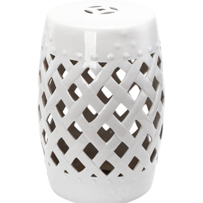 Ceramic Patio End Table Stool With , 13"X18", White, & Charming White Stool, Woven Strong Attractive