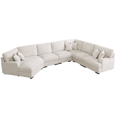 Canapé d'angle surdimensionné en chenille de 170,5 po avec méridienne et 6 coussins décoratifs