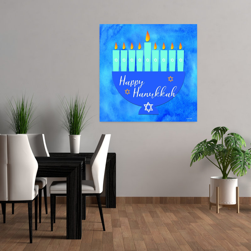 Happy Hanukkah Menorah III, art contemporain abstrait, H 36 po x l 36 po