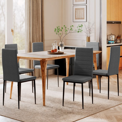 Dining Chairs, Set of 6, Linen Upholstered Accent Chairs, Back