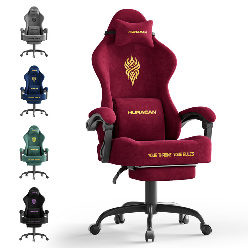Soontrans Velvet Fabric Gaming Chair with Footrest High Back Ergonomic Gamer Chair with Headrest and Massage Lumbar Cushion Reclining Computer Office Game Chair for Adults, Red