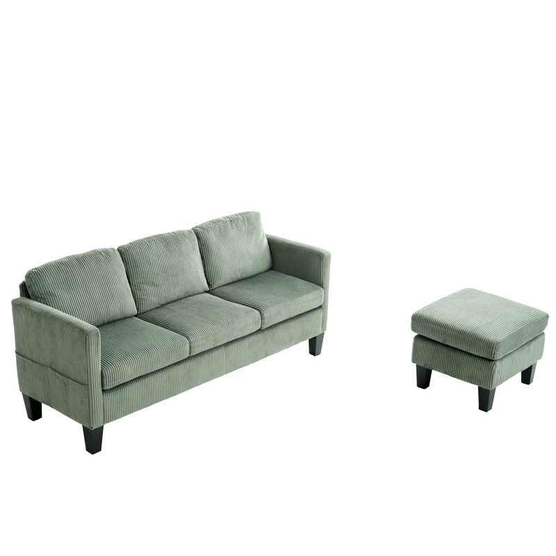 En forme de L avec velours rembourré, olive, 4 sièges, siège mi-moelleux - idéal pour les appartements, style artistique d'apparence moderne en velours, petits espaces multifonctionnels, confortable